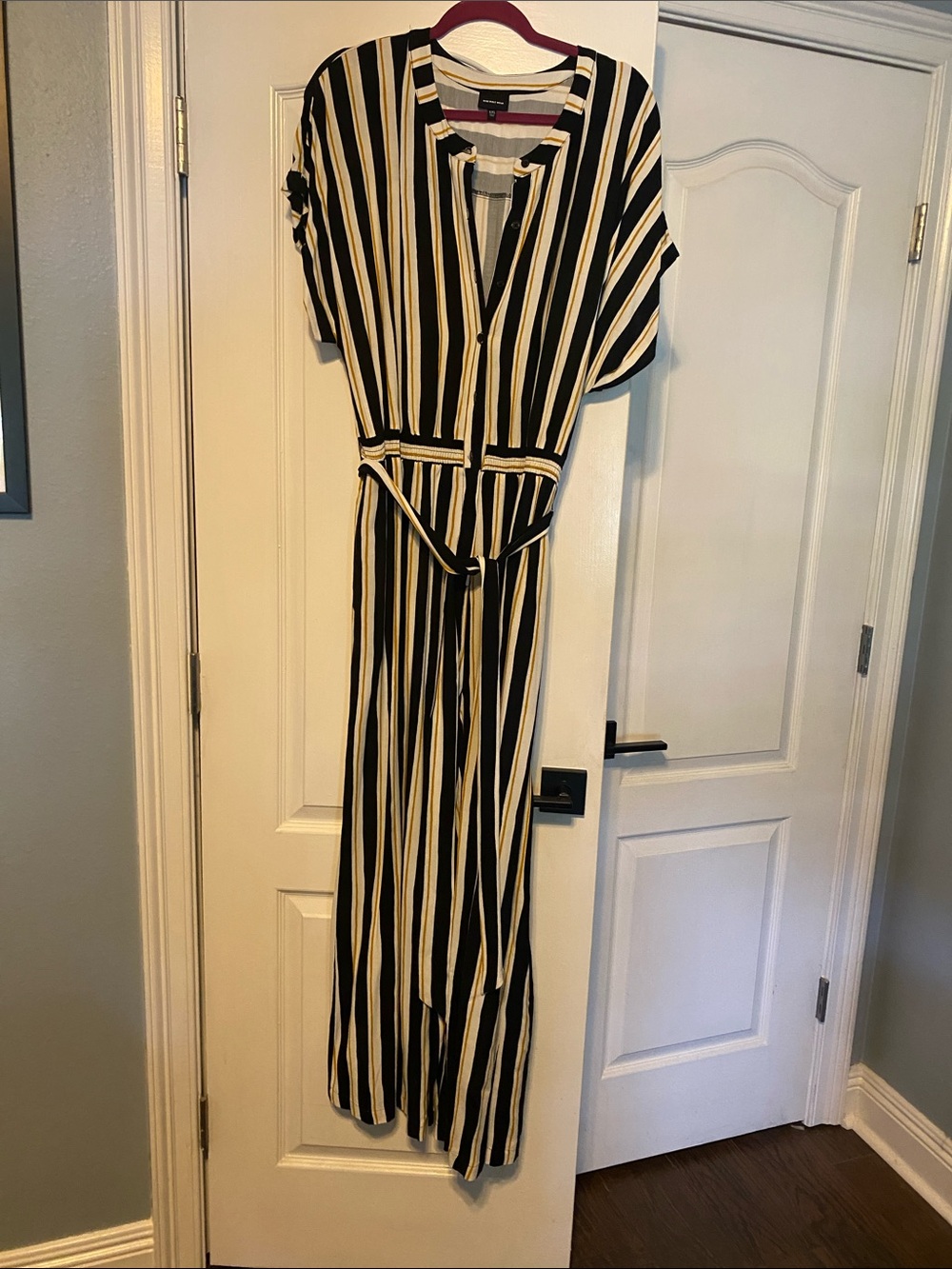 Striped Black and White Belted Maxi Jumpsuit